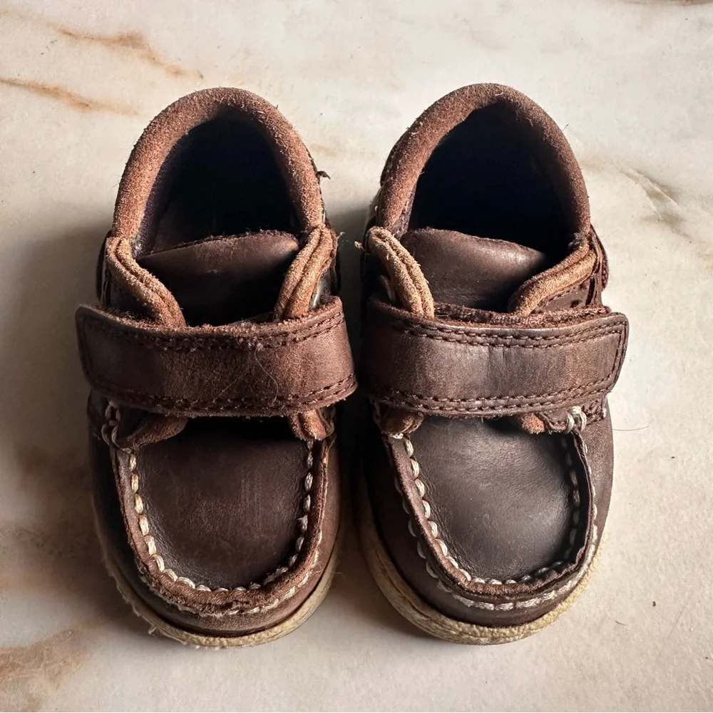 Circo Brown Leather Toddler Kids Moccasins Loafers with Velcro Closure